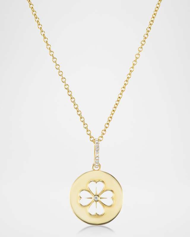 14K Yellow Gold Clover Charm Pendant Necklace
